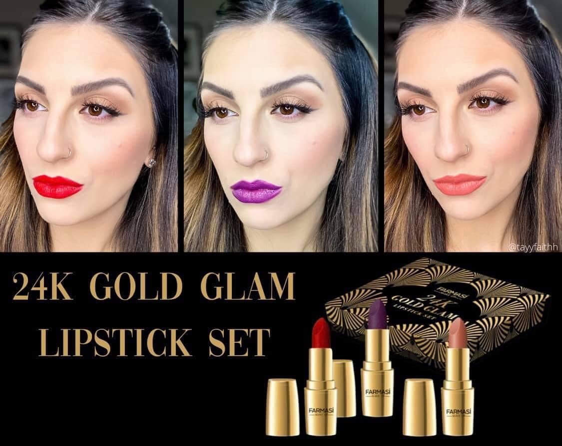 24K Gold Glam Lipstick | Farmasi | Set of 3