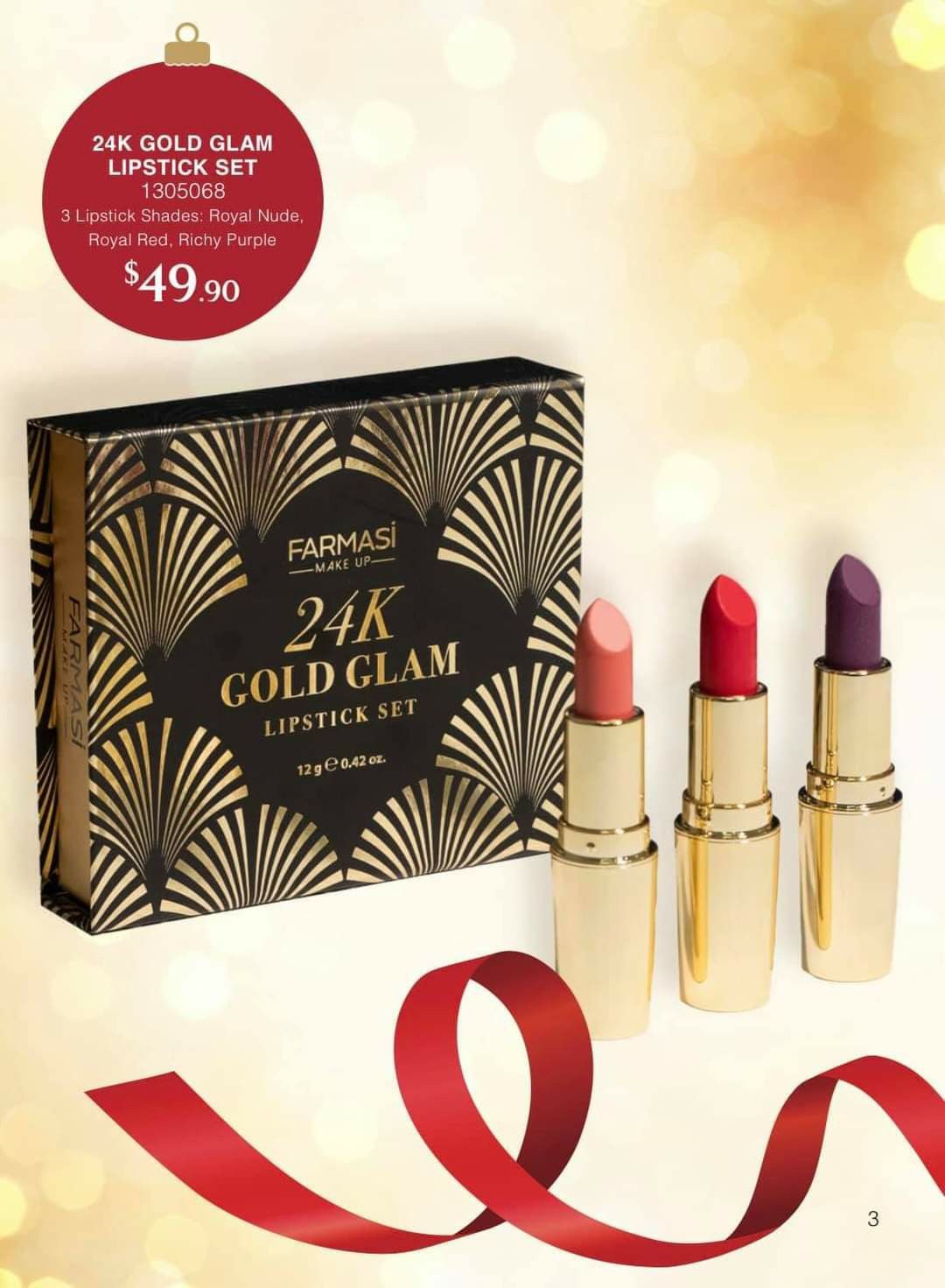 24K Gold Glam Lipstick | Farmasi | Set of 3